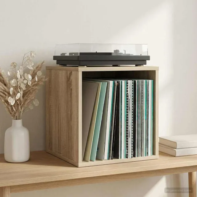 vidaXL Vinyl Album Doos Sonoma Eiken 37 x 36,5 x 38 cm Bewerkt hout Bruin