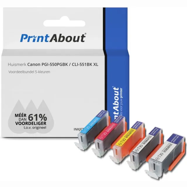 PrintAbout Inktcartridge / Alternatief voor de Canon CLI-551BK XL / 5 Kleruen 5-kleuren