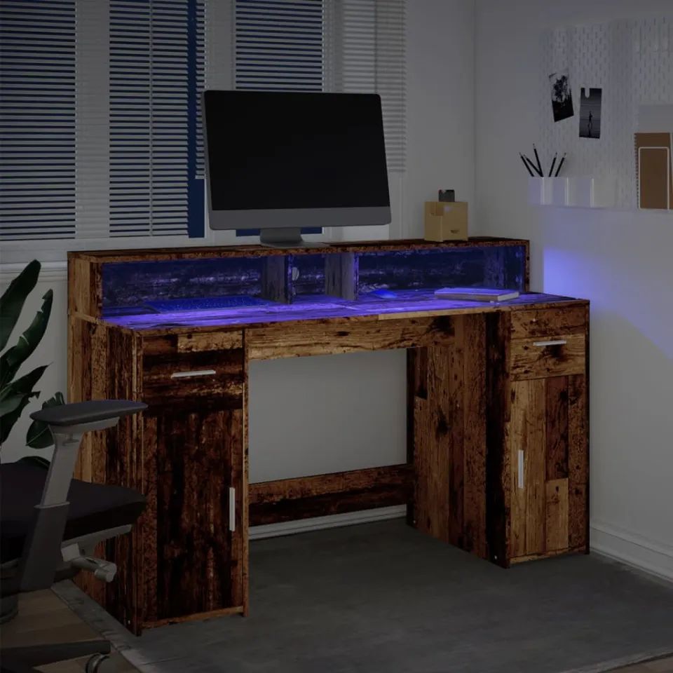 vidaXL Desk Oud hout 140 x 55 x 91 cm Engineered wood bruin, foto 4