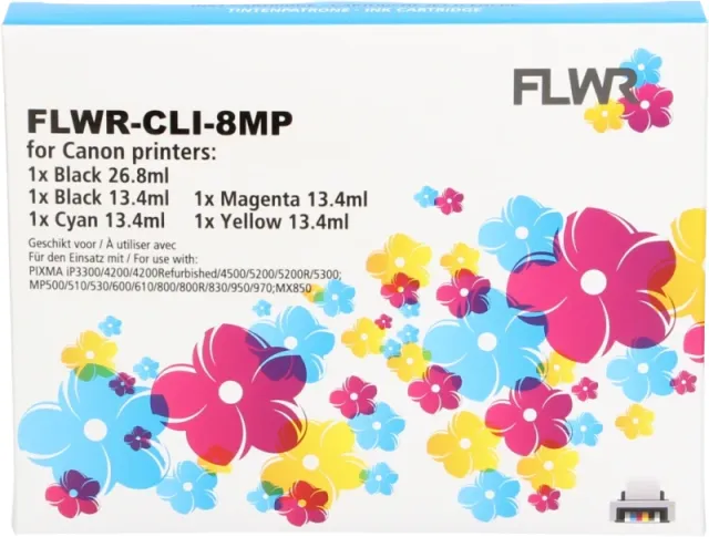 FLWR Canon CLI-8 Multipack zwart en kleur (Compatible XXL)