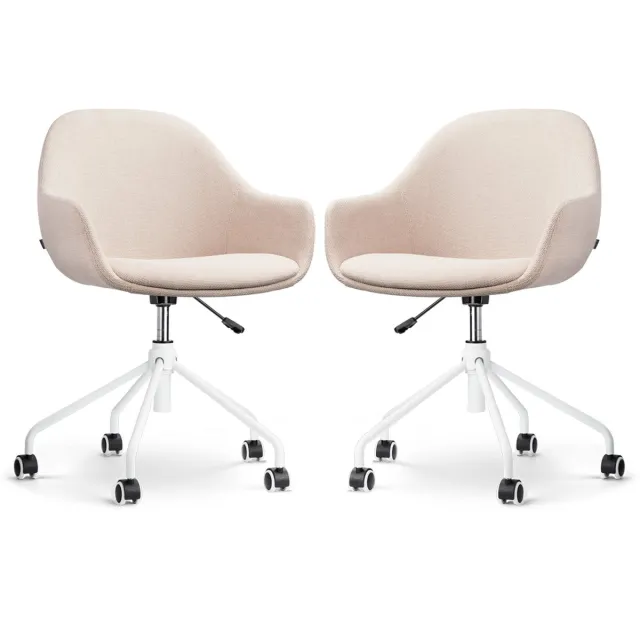 Nolon Nout-Mae Bureaustoelen Set van 2 Beige - Stof - Verstelbaar - Wieltjes - Wit Onderstel - Design - Comfortabel
