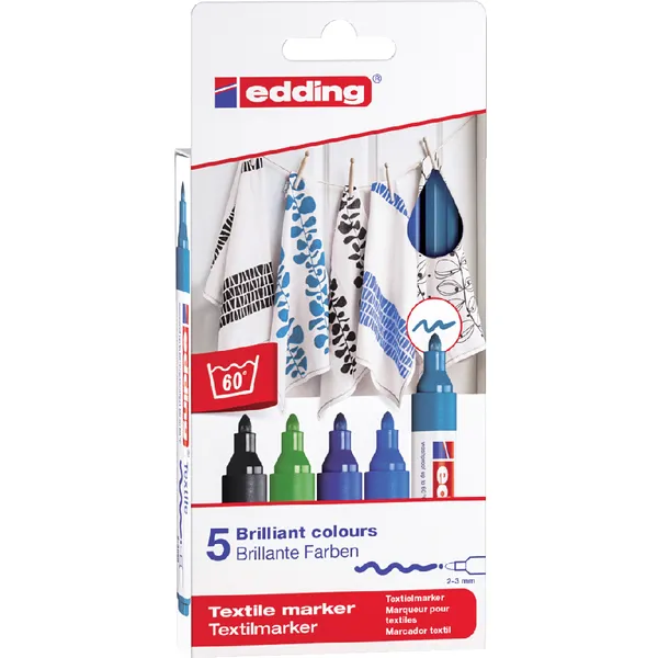 Edding Viltstift edding 4500 textiel rond 2-3mm koel assorti blister a1 5 stuks