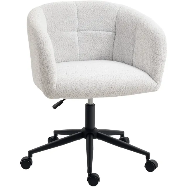 Lunpog Wannenvormige Bureaustoel met Armleuningen - 360° Draaibaar & Hoogteverstelbaar - Crème/Zwart