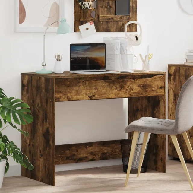 vidaXL Bureau met Lade Gerookt eiken 100 x 50 x 78 cm, foto 2