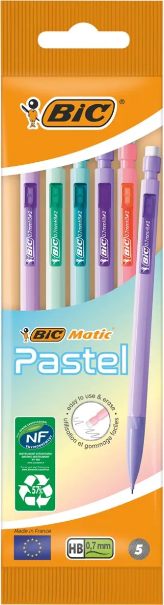 Bic BicMatic vulpotlood Pastel, blister van 5 stuks blauw