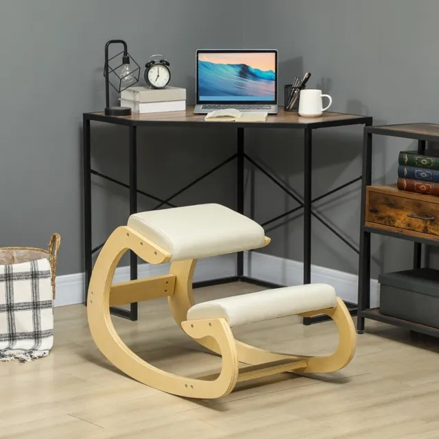 CHICFURN Kniehocker - Schommelend - Houten frame - Crèmewit