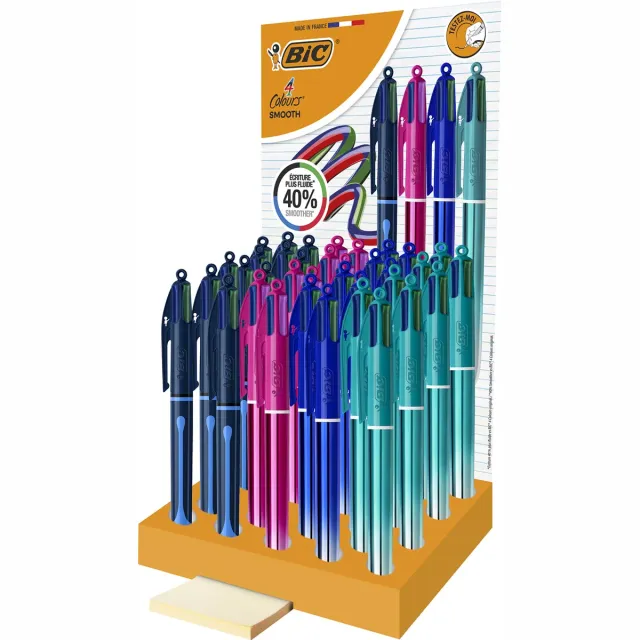 Bic Colours Smooth Drop/Gradiant 4-kleurenbalpen, medium, display van 36 stuks blauw