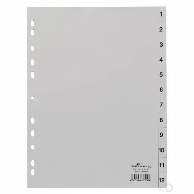 Durable Tabbladen A4 12-delig bedrukte tabs 1-12 PP