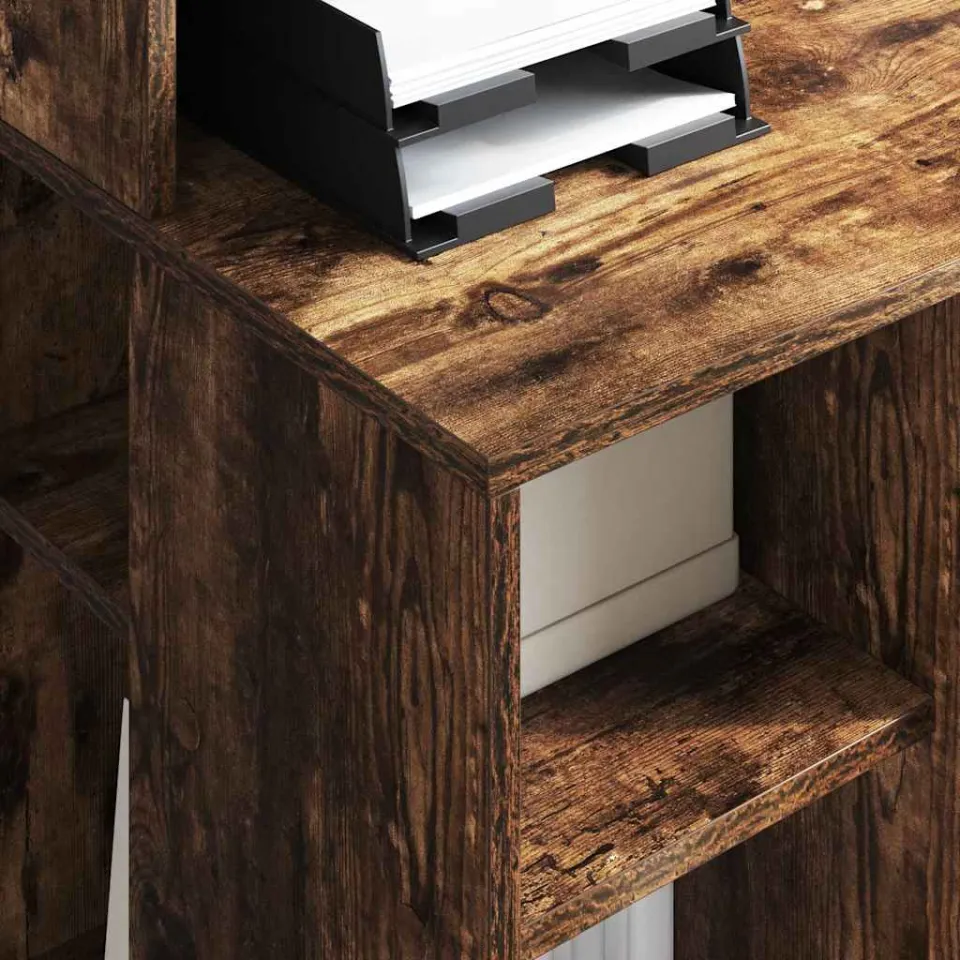 vidaXL Bureau Gerookt eiken 90 x 48 x 101,5 cm Bewerkt hout, foto 4