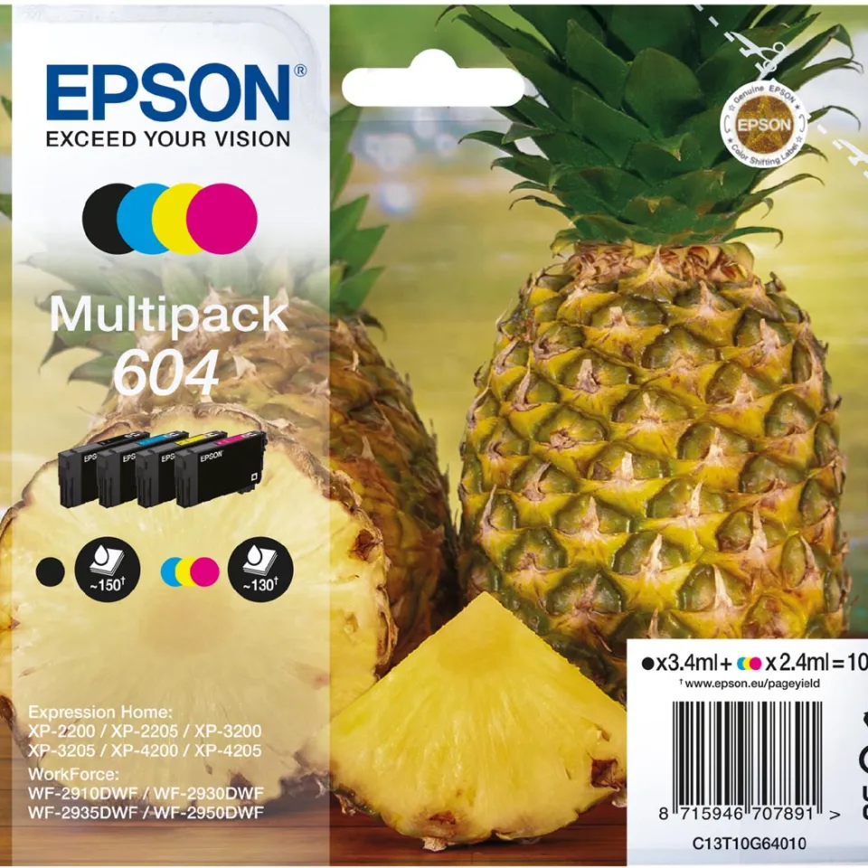 Epson inktcartridge 604, 130 - 150 pagina's, OEM C13T10G64010, 4 kleuren Zwart
