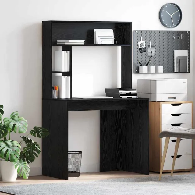 vidaXL Bureau Zwart Eiken 91 x 50 x 149 cm Bewerkt hout, foto 2