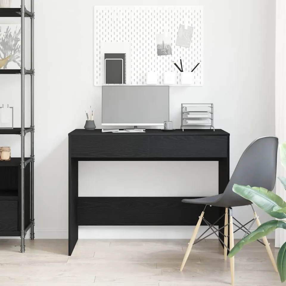 vidaXL Bureau 101x50x76,5 cm spaanplaat zwart eikenkleurig, foto 3