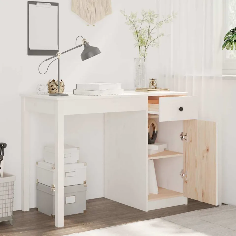 vidaXL Bureau 100x50x75 cm massief grenenhout wit, foto 3