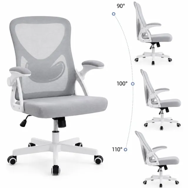 Ergoreal Ergonomische Bureaustoel - Office Chair - Opklapbare armleuningen-Lendensteun - Grijs