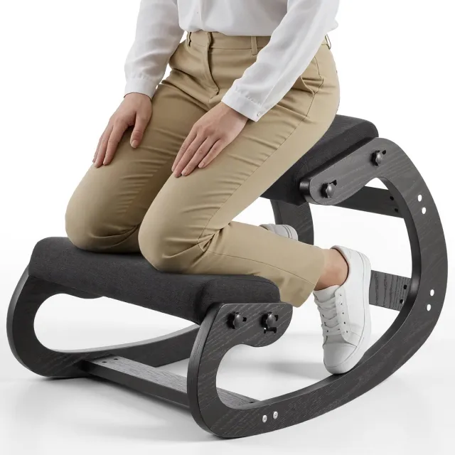 Vevor Ergonomische Kruk met Dikke, Geïntegreerde Schuimkussens en Massief Houten Frame, in Hoogte Verstelbare Kniestoel voor Nek- en Rugverlichting, Ideaal voor Thuis en Kantoor, Zwart