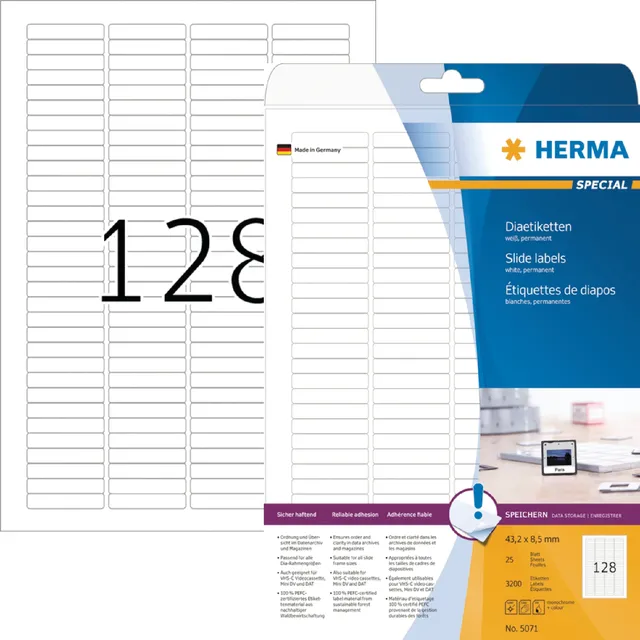 Herma Etiket HERMA 5071 43.2x8.5mm dia wit 3200 stuks
