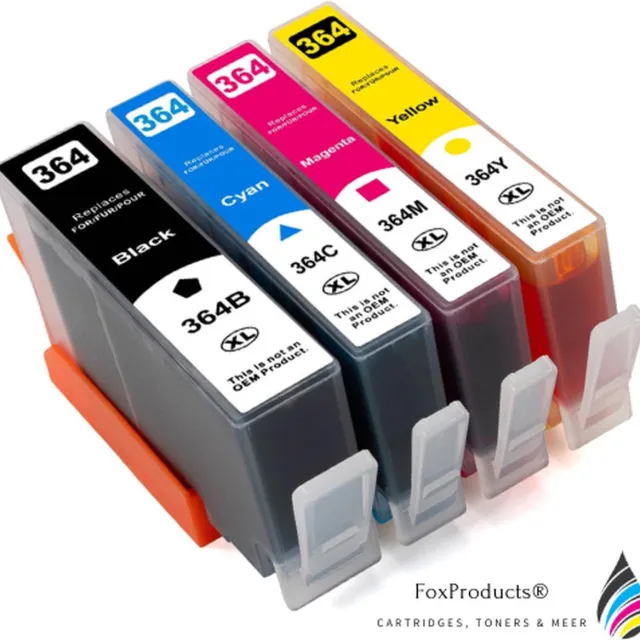 FoxProducts HP 364XL / 364 | Multipack van 4 stuks Geschikt voor HP, Photosmart 5510 - 5514 - 5515 - 5520 - 5522 - 5524 - 5525 - 6510 - 6520 ,6525 - 7510 - 7520 - B109n - B110 - B209a - B210 - B8550 - C5380 - C6380 - D5460 Zwart, blauw, magenta, geel