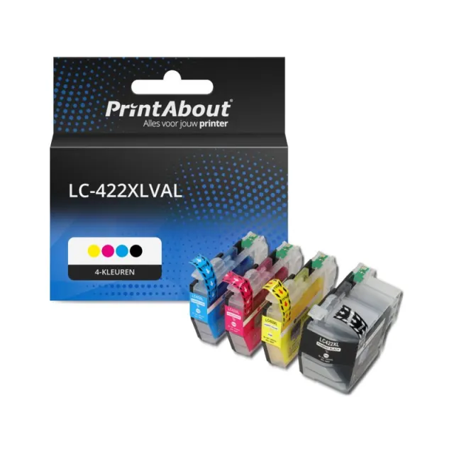 PrintAbout huismerk Inktcartridge LC-422XLVAL 4-kleuren Multipack Hoge capaciteit Geschikt voor Brother