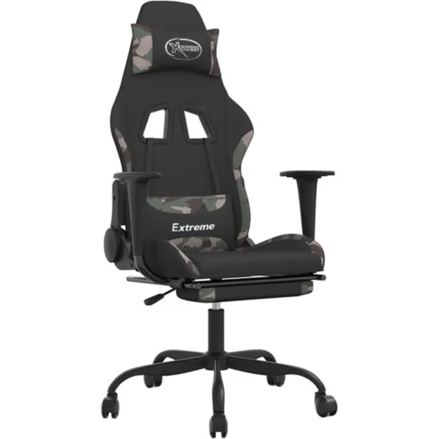 vidaXL Gamestoel - met - voetensteun - stof - zwart - en - camouflage zwart en camouflage