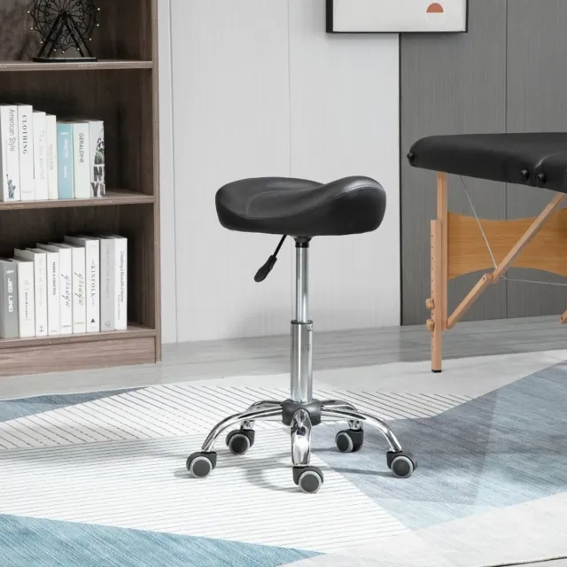 DESMIU Bureaukruk 48 x 48 x 54-69 cm - In Hoogte Verstelbaar en 360 Graden Draaibaar Met Wielen - Voor Salon en Massage - Kunstleer - Zwart