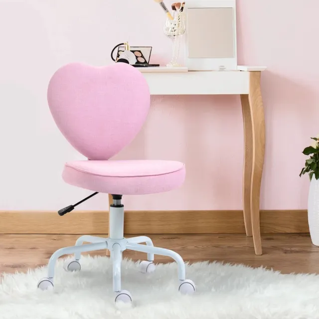 COVREO Bureaustoel 40x50x89 cm roze, linnen hoogteverstelbaar