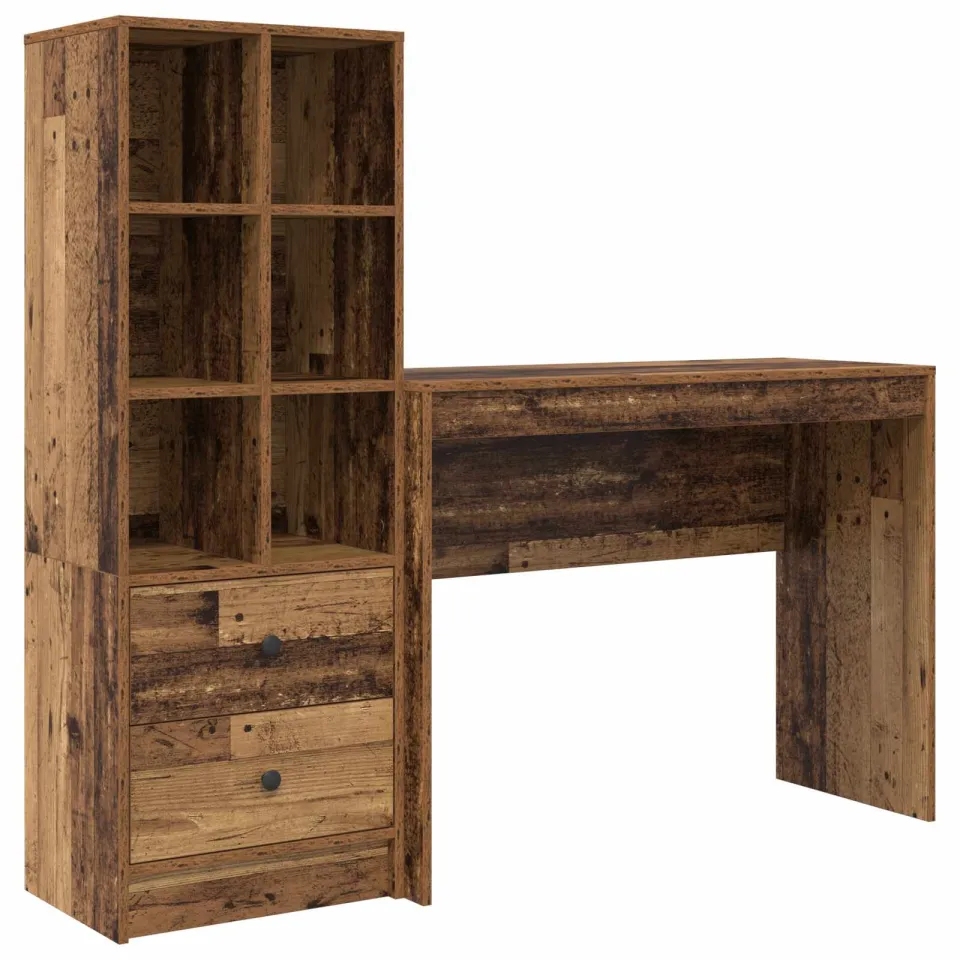 vidaXL Bureau Oudhout 145,5 x 40 x 127 cm 2 st bruin, foto 3