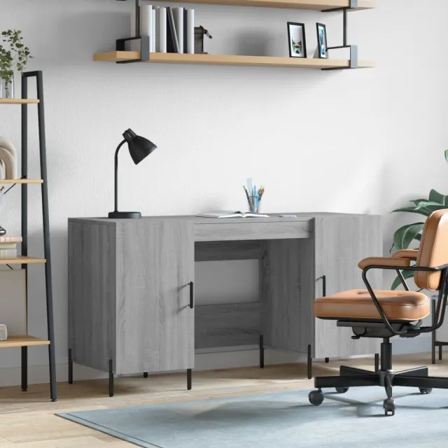 vidaXL Bureau 140x50x75 cm bewerkt hout grijs sonoma eikenkleurig, foto 2