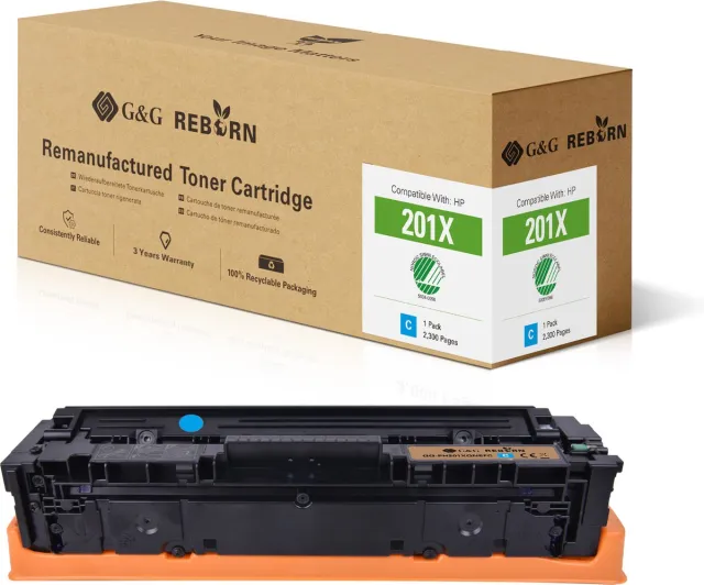 G&G REBORN 201X gereviseerde Tonercartridge Geschikt voor HP 201X CF401X cyaan