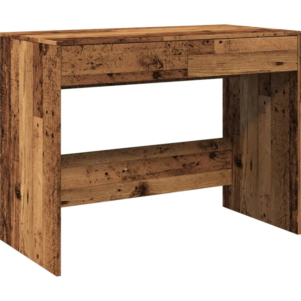 vidaXL Bureau 101x50x76,5 cm bewerkt hout oud houtkleurig bruin, foto 3