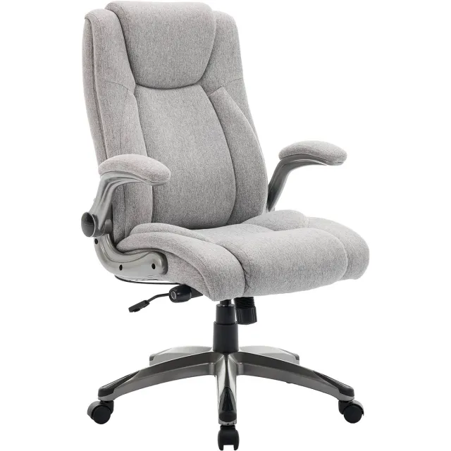 COLAMY bureaustoel Ergonomisch, directiestoel met hoge rugleuning, ergonomische 360° draaistoel voor kantoor, bureaustoel Lederen stoel met verstelbare kantelvergrendeling, grijs