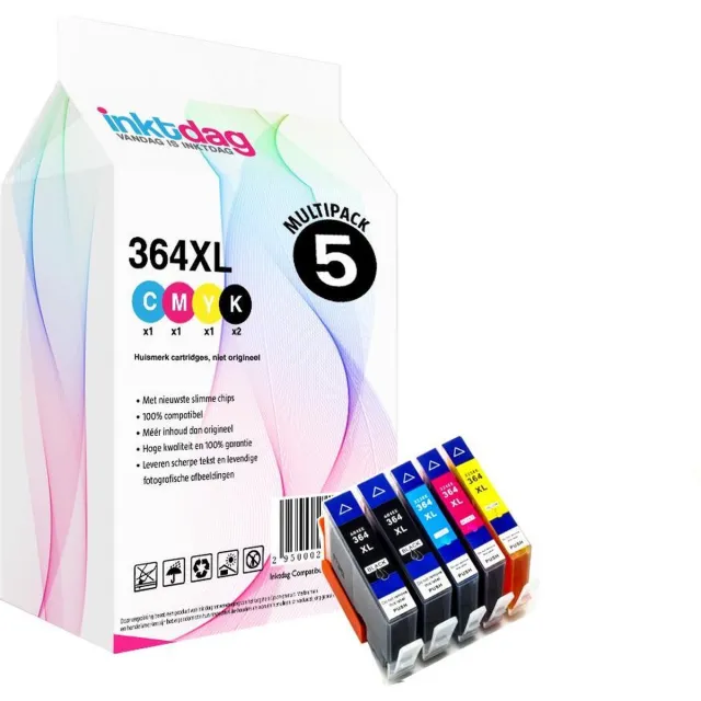 inktdag inktcartridge voor hp 364xl inktcartridges / HP 364 inktcartridges multipack van 5 stuks voor HP Photosmart 5510 ,5514, 5515 ,5520 ,5522 ,5524 ,5525 ,6510 ,6520 ,6525 ,7510, 7520 ,B109n , B110 ,B209a ,B210, B8550 ,C5380 ,C6380 ,D5460 Zwart x 2