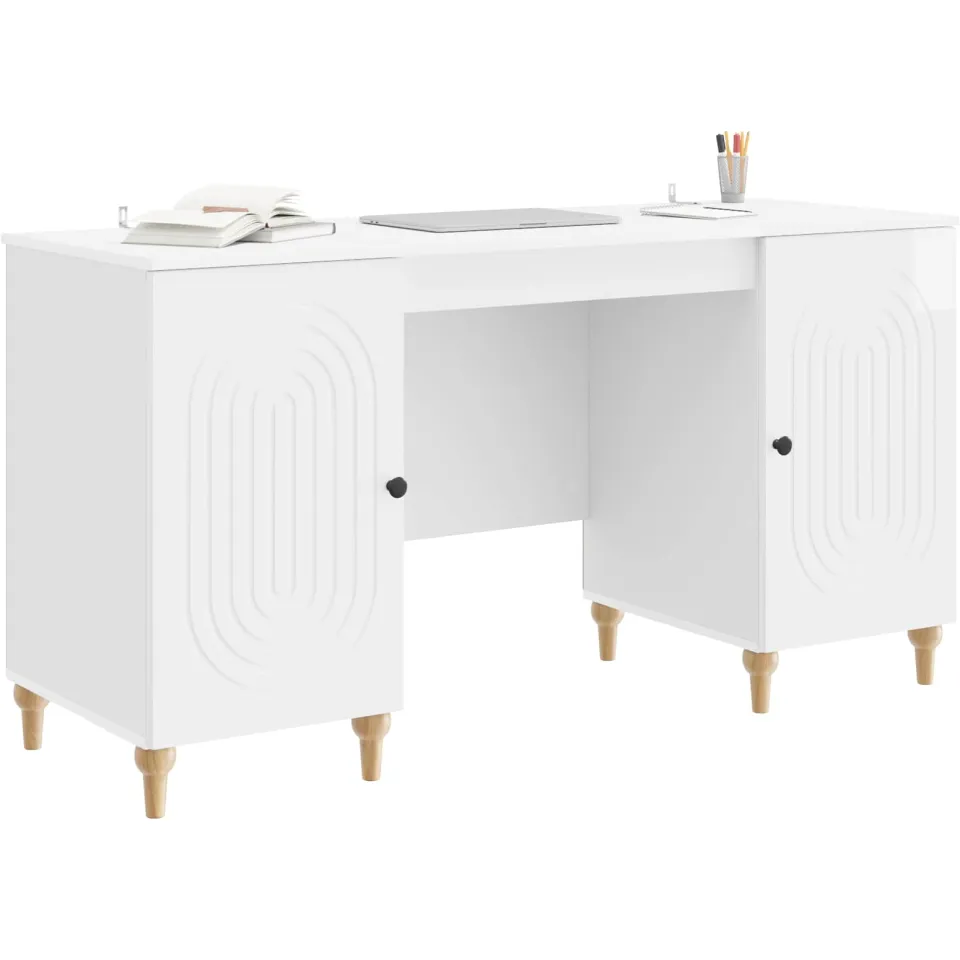 vidaXL Bureau Hoogglans wit 142,5 x 50 x 75 cm Bewerkt hout