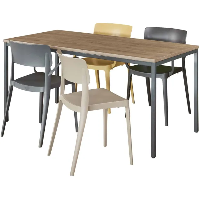 ABC Kantoormeubelen Bureautafel of kantinetafel breed 180CM diep 80CM bladkleur Antraciet eiken framekleur Zwart (RAL9005) Zwart (RAL9005)/Antraciet eiken