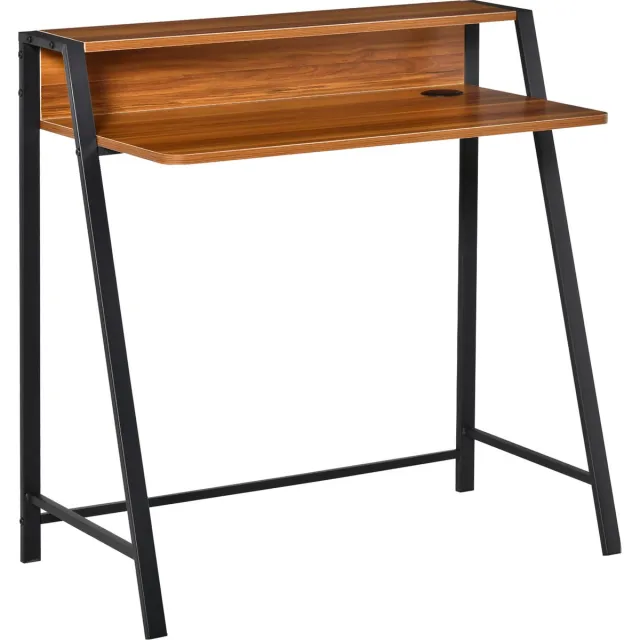 Homcom Bureau, computertafel, lade, bureau, werktafel met kabeldoorvoer 836-055 walnuss, schwarz