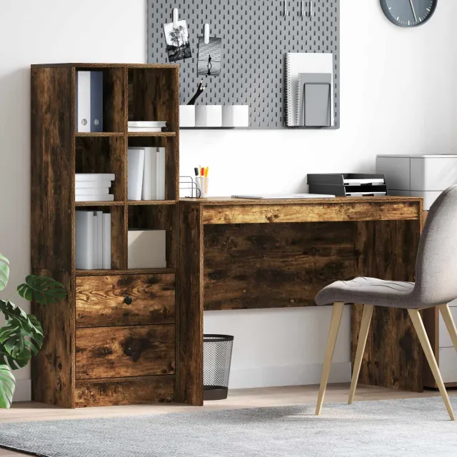 vidaXL Bureau Gerookt eiken 145.5 x 50 x 127 cm 2 st, foto 2