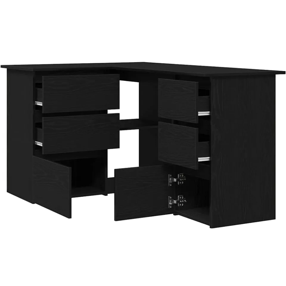 vidaXL Bureau Zwart Eiken Bewerkt hout 145 x 100 x 76 cm, foto 4