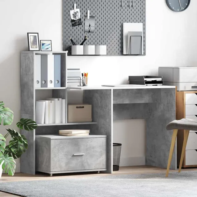 vidaXL Bureau Beton Grijs Bewerkt hout 131,5 x 50 x 106,5 cm, foto 2