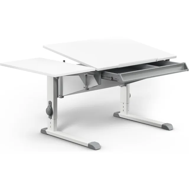 Moll World Moll Sprinter Compact Kinderbureau - Met lade en Side Top - In hoogte verstelbaar - Kantelbaar blad - Ergonomisch en meegroeiend bureau - Voor schoolkinderen - Wit