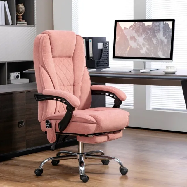 DESMIU Bureaustoel 67 x 72 x 111-119 cm - Vibratiemassage, Verwarming En 135 Graden Ligstand Met Voetsteun - Voor Kantoor En Thuiswerkplek - Polyester Roze Pink