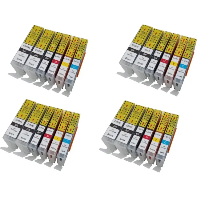 KATRIZ huismerk inkt voor Canon 8X PGI550XLBK + 4X CLI551XLBK + 4X CLI551XL Cyaan + 4X CLI551XL Magenta + 4X CLI551XL Geel (24stuks) - Met chip Zwart, foto zwart, cyaan, magenta, geel