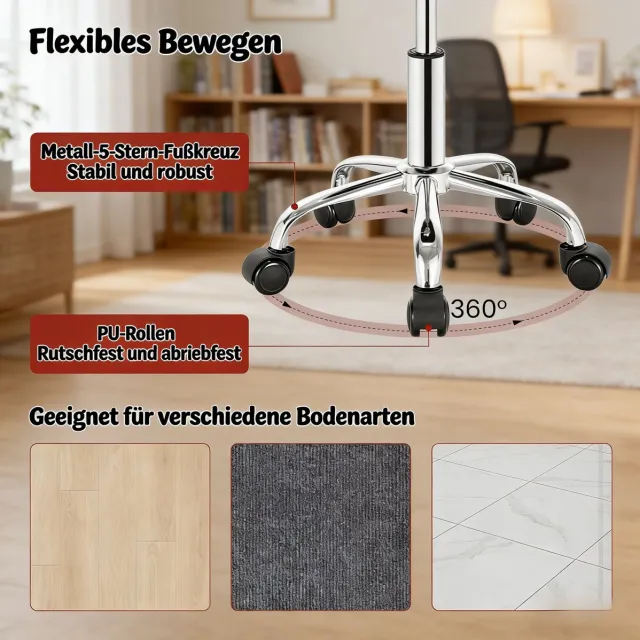 MODENUIT Bureaukruk Verstelbaar 53 Tot 65,5 Cm - 360° Draaibaar Met Wielen - Voor Werkplek En Kaptafel - Fluweel - Roze