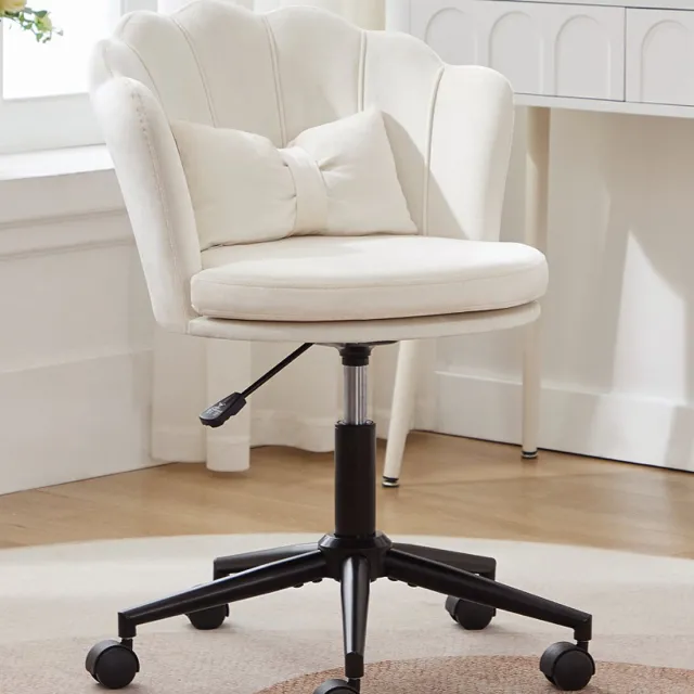 Welltin Bureaustoel - Fluwelen Stoelen - Modern design - In hoogte verstelbaar - Rugleuning in de vorm van bloemblaadjes - Geschikt voor de woonkamer, kantoor - Beige