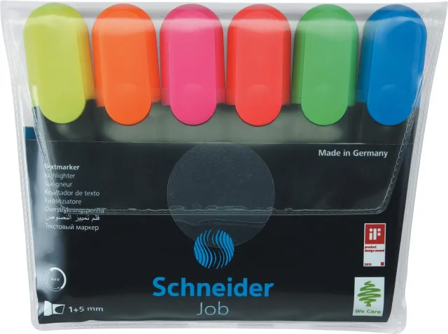 Schneider markeerstift Job 150, etui van 6 stuks in geassorteerde kleuren blauw