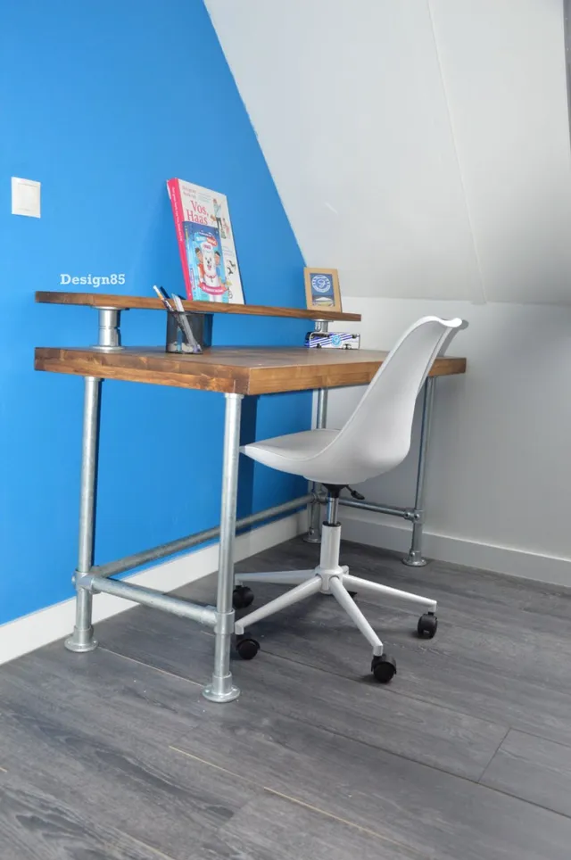 Design85 kinderbureau speels 100 cm x 60 cm bruine wax grijs
