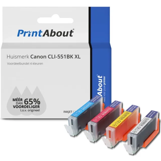 PrintAbout Inktcartridge / Alternatief voor de Canon CLI-551BK XL / 4 Kleuren 4-kleuren