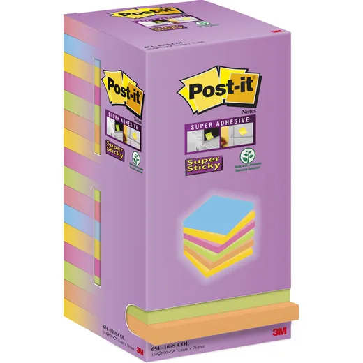 Post-It Memoblok Post-it Super Sticky 654 76x76mm color 16 stuks