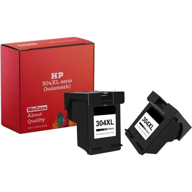 WeCare 2-pack | Geschikt voor HP 304XL Inktcartridges - 2 zwarte inktcartridges - Geschikt voor DeskJet 2620 - 2630 - 3720 - 3750 - 3760 - 3762 - 3764 - Envy 5010 - 5020 - 5030 - 3JB05AE 2x Zwart