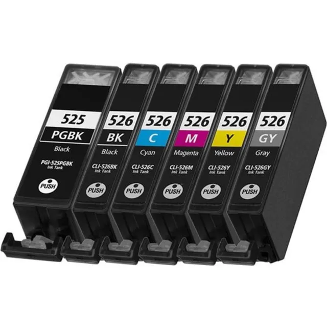 Inktkeuze CLI-526 Zwart + Grijs + Alle kleuren Huismerk Inkt Cartridges | Compatible met Canon PGI-525 + CLI-526 multipack | Geschikt voor Canon MG 5350, MG 6100, MG 6150, MG 6250, MG 8150, MG 8250, MX 890 Series Grijs, Zwart, Cyaan, Magenta, Geel