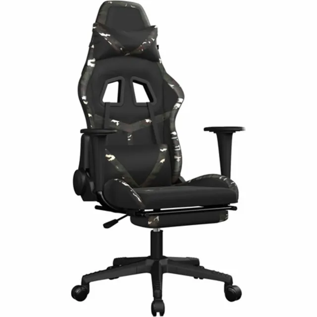vidaXL Massage - gamestoel - met - voetensteun - kunstleer - zwart - en - camouflage zwart en camouflage