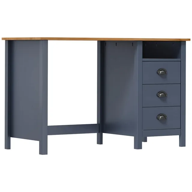 vidaXL Bureau Hill 3 lades 120x50x74 cm massief grenenhout grijs